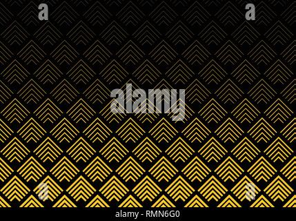 Abstract gold color chevron lines pattern on black background. Geometric tracery. Vector illustration Stock Vector