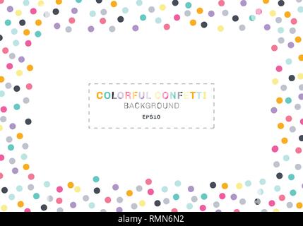 Abstract colorful confetti rectangle frame on white  background with space for text. You can use for greeting card, Banner web, poster, brochure, prin Stock Vector