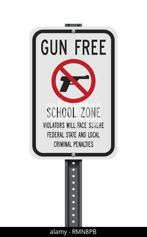 Vector illustration of the Gun Free School Zone notice sign Stock Vector