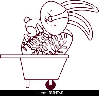bunny with wheelbarrow and easter egg icon Stock Vector
