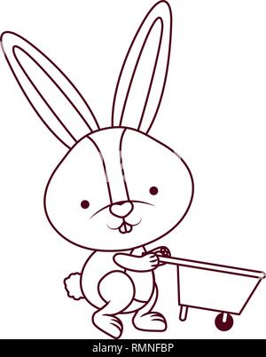 bunny with wheelbarrow isolated icon Stock Vector