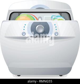 Dishwasher with open door on white background. Stock Vector