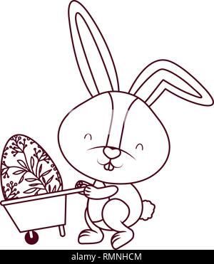 bunny with wheelbarrow and easter egg icon Stock Vector