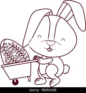 bunny with wheelbarrow and easter egg icon Stock Vector
