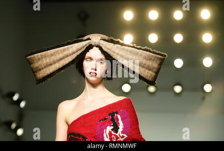 Models on the catwalk during the Matty Bovan Autumn/Winter 2019 London Fashion Week show at BFC Showspace. Stock Photo