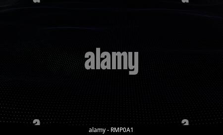 Background of particles on surface with waves. 3D render animation of perspective glimmering surface. Stock Photo