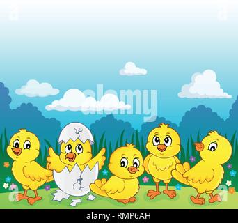 Cute chickens topic image 3 - eps10 vector illustration. Stock Vector
