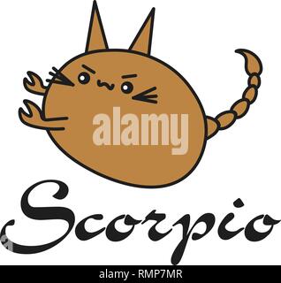 Bunny zodiac sign Scorpio in cartoon style. Vector illustration on white background. With signed zodiac sign Stock Vector