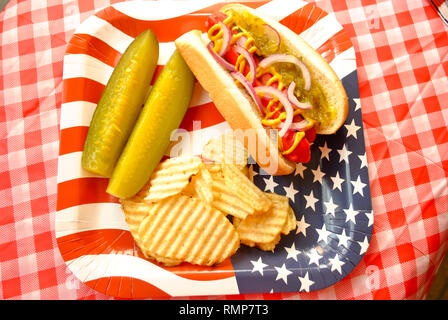 American Picnic Hotdog Lunch Stock Photo