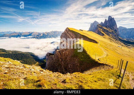 Great view on the  Odle - Geisler group. National Park valley Val Gardena. Dolomites, South Tyrol. Location Ortisei, S. Cristina and Selva Gardena, It Stock Photo