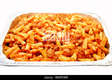 Foil Pan Filled with Baked Ziti Pasta Stock Photo
