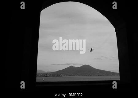 Mont vesuvius seen from a window of 'Castel dell'Ovo' Stock Photo