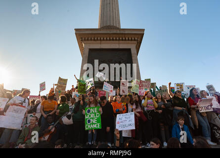 London, UK. 15th Feb, 2019. Prostesters crowd around Nelson's Column Credit: Oliver Monk/Alamy Live News Stock Photo