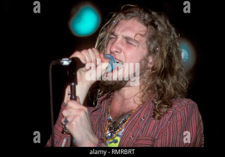 Alice In Chains singer Layne Staley is shown performing 'live' in concert at Toad's Place in new Haven, Connecticut. Stock Photo