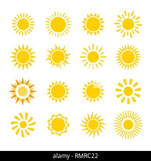 sun flat vector icon set on white background Stock Vector