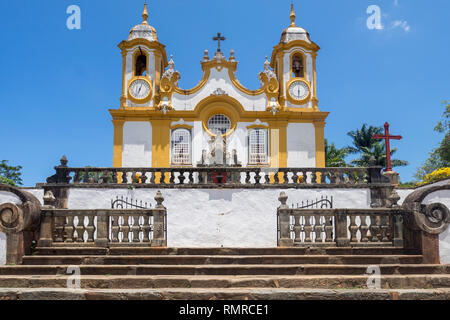 Stairs in front of the Saint Antonio church in Tiradentes, Minas Gerais, Brazil. Colonial religious centre of gold rush times in the mining region of