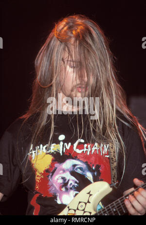 Alice In Chains guitarist Jerry Cantrell is shown performing