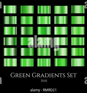Vector set of green silk gradients. Collection of design gradation swatches Stock Vector