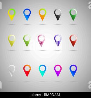 Colorful map pointer icon set. Vector design elements collection Stock Vector