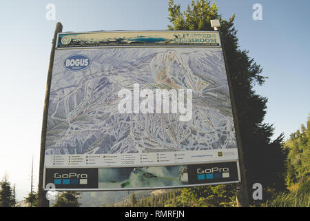 Boise, Idaho - July 21, 2018: Sign and ski map for Bogus Basin ski area, taken in the summertime Stock Photo