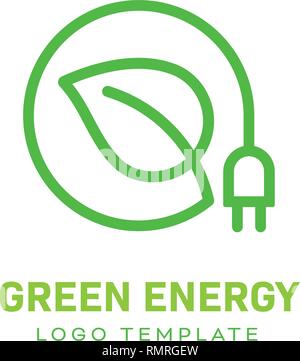 Green Energy Eco Concept Logo Template - leaf and electric plug vector illustration Stock Vector