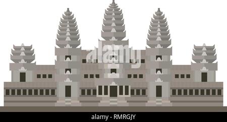 Flat design isolated vector icon of Angkor Wat temple, Siem Reap, Camodia Stock Vector