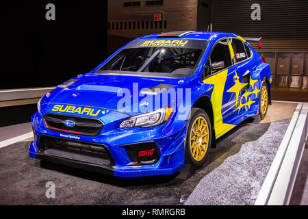 Chicago, IL, USA - February 7, 2019: Shot of the 2019 Subaru WRX