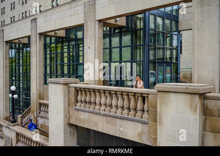 Ottawa, Canada - May 14, 2017. Details of ancient building in Ottawa, Canada. Founded in 1826, Ottawa has evolved into the political centre of Canada. Stock Photo