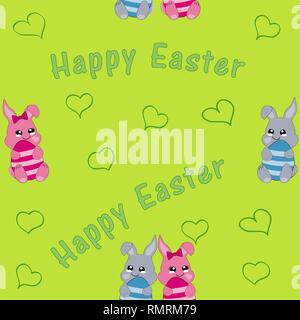 seamless pattern with easter bunny couple. Kawaii style, eps 10 Stock Vector