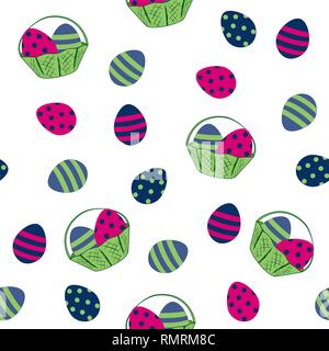 seamless easter design with easter eggs and fruit basket. Vector eps 10 Stock Vector