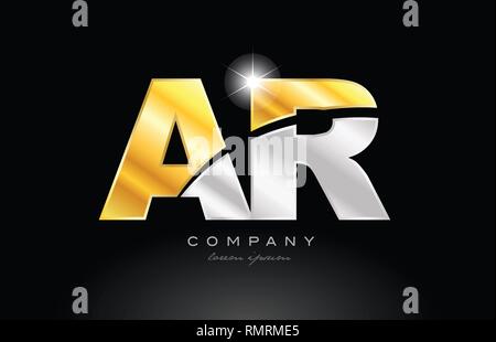 combination letter ar a r alphabet logo icon design with gold silver grey metal on black background suitable for a company or business Stock Vector
