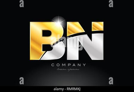 silver letter BN metal combination alphabet logo icon design with grey ...