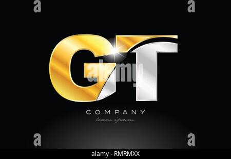 silver letter GT metal combination alphabet logo icon design with grey ...
