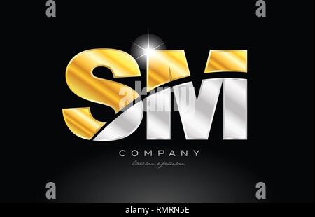 combination letter sm s m alphabet logo icon design with gold silver grey metal on black background suitable for a company or business Stock Vector