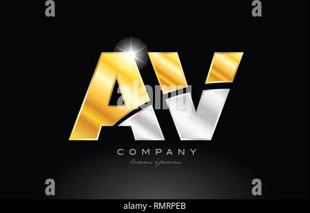 silver letter AV metal combination alphabet logo icon design with grey ...