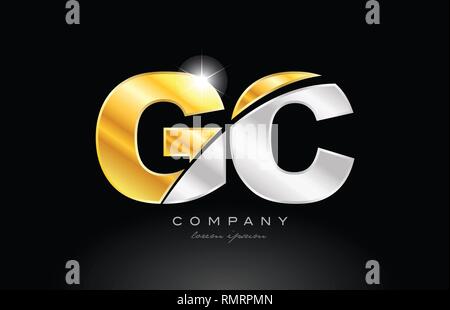 combination letter gc g c gold golden alphabet logo icon design with ...