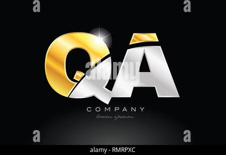 silver letter QA metal combination alphabet logo icon design with grey ...
