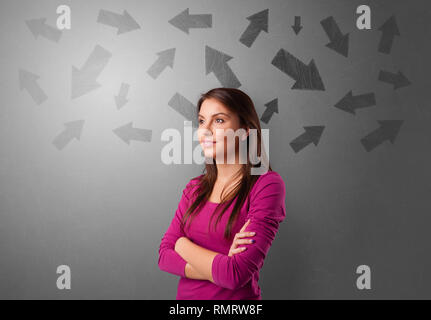 Business person choosing between several directions  Stock Photo