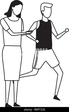 faceless couple sports outfit black and white Stock Vector