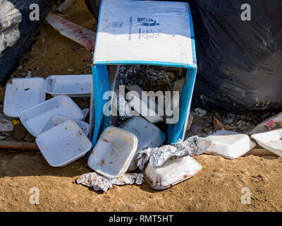 Cairo, Egypt - 21 January 2014: Discarded packaging litter from a fast food restaurant. Waste environmental and health hazard Stock Photo