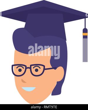 head of young man with hat graduation vector illustration design Stock ...