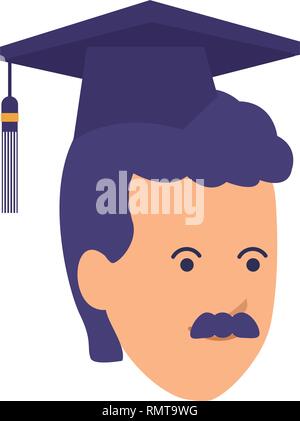 head of young man with hat graduation vector illustration design Stock ...
