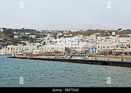 Harbor of Chora on the Island of Mykonos, Greece. Stock Photo