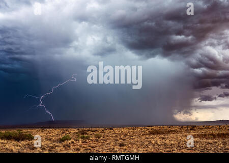 Thunderstorm clouds with lightning strike and heavy rain near Kykotsmovi Village, Arizona, USA Stock Photo