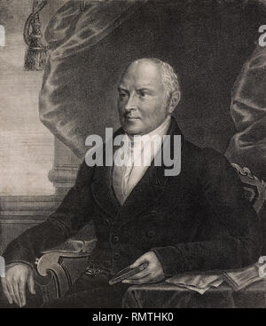 John Quincy Adams (1767-1848), Sixth President of the United States, Half-Length Seated Portrait, Lithograph Created by Ezra Bisbee from an Original Painting by Gilbert Stuart, 1820's Stock Photo