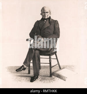 John Quincy Adams (1767-1848), Sixth President of the United States, Full-Length Seated Portrait, Lithograph created from a Daguerreotype by Philip Haas, 1843 Stock Photo