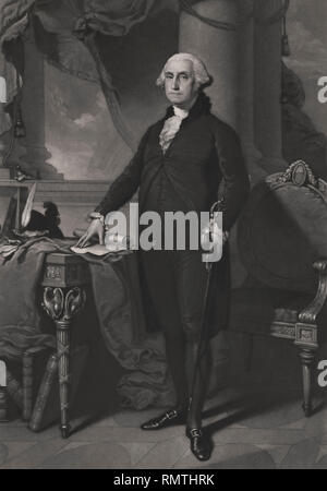 George Washington (1732-99) First President of the United States, Full-Length Portrait, Engraved by William Sartain from a Painting by Gilbert Stuart, 1892 Stock Photo
