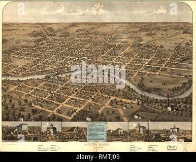 South Bend, Indiana, Drawn and Published by A. Ruger, 1866 Stock Photo