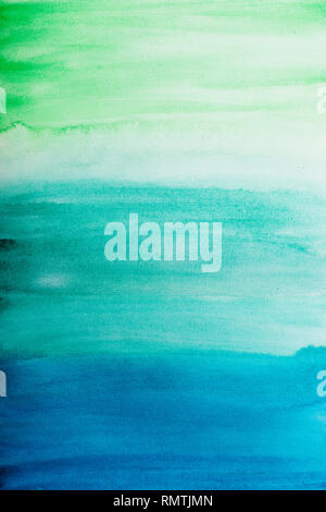 Watercolor gradient background from green to blue color. Hand-drawn marine themed abstract painting. Stock Photo