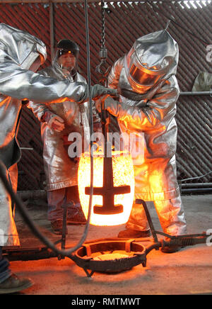 25th Annual Screen Actors Guild Awards - Pouring Of Actor® Statuette 2019 held at the American Fine Arts Foundry in Burbank, California.  Featuring: Workers prepare to pour molten bronze into molds during the production process of casting the bronze statuette. Where: Los Angeles, California, United States When: 15 Jan 2019 Credit: Adriana M. Barraza/WENN.com Stock Photo